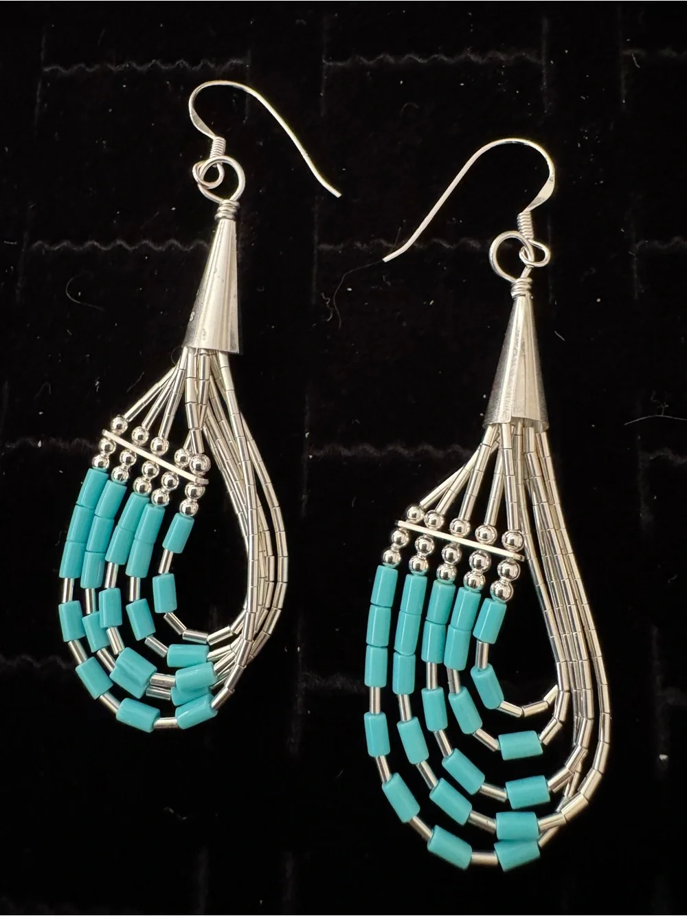 Turquoise Bead‎ Teardrop Dangle Earrings - liquid sterling Silver-so pretty